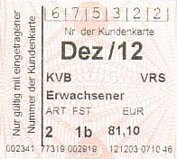 Communication of the city: Köln (Niemcy) - ticket abverse. 
