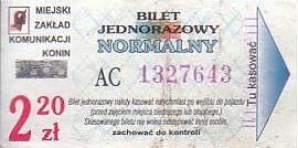 Communication of the city: Konin (Polska) - ticket abverse