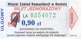 Communication of the city: Konin (Polska) - ticket abverse. 
