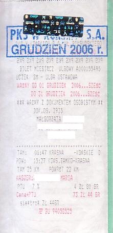 Communication of the city: Końskie (Polska) - ticket abverse