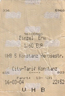 Communication of the city: Konstanz (Niemcy) - ticket abverse. 