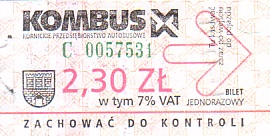 Communication of the city: Kórnik (Polska) - ticket abverse. 