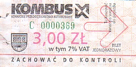 Communication of the city: Kórnik (Polska) - ticket abverse. 