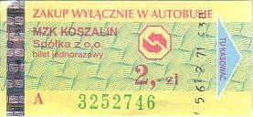 Communication of the city: Koszalin (Polska) - ticket abverse. <IMG SRC=img_upload/_0wymiana2.png>