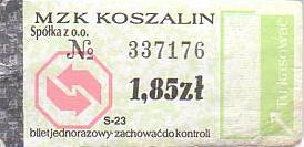 Communication of the city: Koszalin (Polska) - ticket abverse