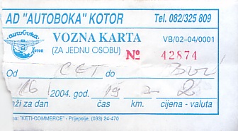 Communication of the city: Kotor (Czarnogóra) - ticket abverse