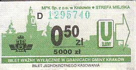 Communication of the city: Kraków (Polska) - ticket abverse. <IMG SRC=img_upload/_0ekstrymiana2.png>