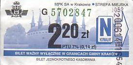 Communication of the city: Kraków (Polska) - ticket abverse. ciemnozielony numerator