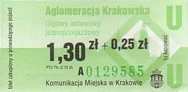 Communication of the city: Kraków (Polska) - ticket abverse. jasnozielony napis "Aglomeracja Krakowska"