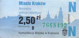 Communication of the city: Kraków (Polska) - ticket abverse. niebieski kolor awersu (na skanie różnica mało widoczna)