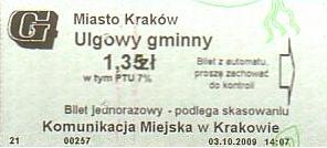 Communication of the city: Kraków (Polska) - ticket abverse. <IMG SRC=img_upload/_0blad.png alt="błąd">: zł nachodzi na liczbę
