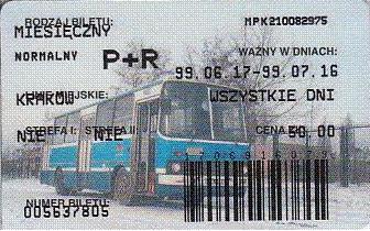 Communication of the city: Kraków (Polska) - ticket abverse. <IMG SRC=img_upload/_0blad.png alt="błąd">: krzywo nabity druk (Paweł)