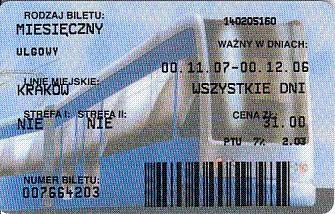 Communication of the city: Kraków (Polska) - ticket abverse. rewers: podróż bez spalin