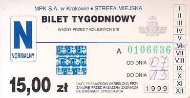 Communication of the city: Kraków (Polska) - ticket abverse. <IMG SRC=img_upload/_0ekstrymiana2.png>