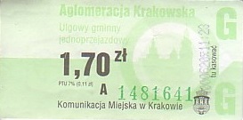 Communication of the city: Kraków (Polska) - ticket abverse. jasnozielony