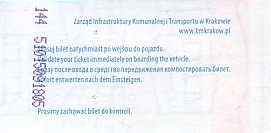 Communication of the city: Kraków (Polska) - ticket reverse