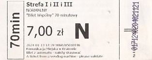 Communication of the city: Kraków (Polska) - ticket abverse. 700. bilet z Krakowa
~kolekcja Pawła