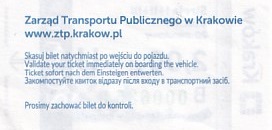 Communication of the city: Kraków (Polska) - ticket reverse