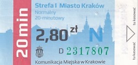 Communication of the city: Kraków (Polska) - ticket abverse. zmieniono rewers