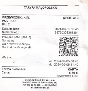 Communication of the city: Kraków (Polska) - ticket abverse