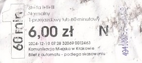 Communication of the city: Kraków (Polska) - ticket abverse. 