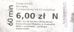 Communication of the city: Kraków (Polska) - ticket abverse.