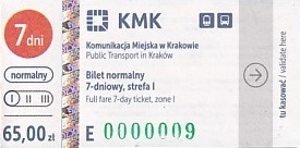 Communication of the city: Kraków (Polska) - ticket abverse. bardzo niski nr seryjny