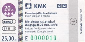 Communication of the city: Kraków (Polska) - ticket abverse. bardzo niski nr seryjny