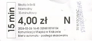 Communication of the city: Kraków (Polska) - ticket abverse. 