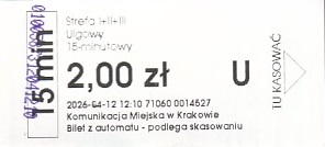 Communication of the city: Kraków (Polska) - ticket abverse. 