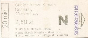 Communication of the city: Kraków (Polska) - ticket abverse. 