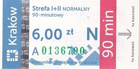 Communication of the city: Kraków (Polska) - ticket abverse.
