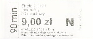 Communication of the city: Kraków (Polska) - ticket abverse.