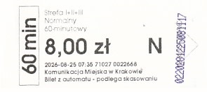Communication of the city: Kraków (Polska) - ticket abverse. 