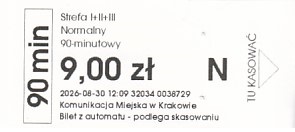 Communication of the city: Kraków (Polska) - ticket abverse. 