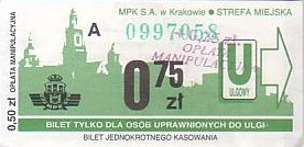 Communication of the city: Kraków (Polska) - ticket abverse. <IMG SRC=img_upload/_przebitka.png alt="przebitka">