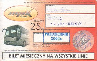Communication of the city: Kraśnik (Polska) - ticket abverse. 