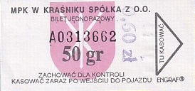 Communication of the city: Kraśnik (Polska) - ticket abverse. <IMG SRC=img_upload/_przebitka.png alt="przebitka">