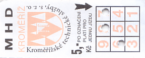 Communication of the city: Kroměříž (Czechy) - ticket abverse. 