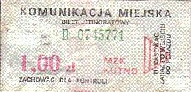 Communication of the city: Kutno (Polska) - ticket abverse. 