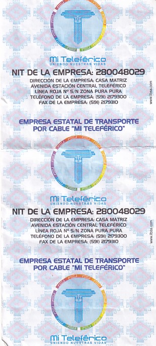 Communication of the city: La Paz (Boliwia) - ticket reverse