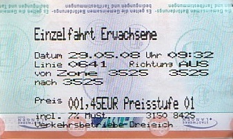 Communication of the city: Langen (Niemcy) - ticket abverse. <!--Dreieich-->