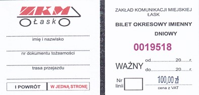 Communication of the city: Łask (Polska) - ticket abverse