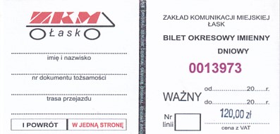 Communication of the city: Łask (Polska) - ticket abverse