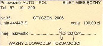 Communication of the city: Łazy (Polska) - ticket abverse