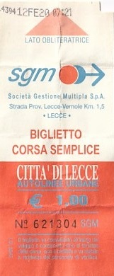 Communication of the city: Lecce (Włochy) - ticket abverse