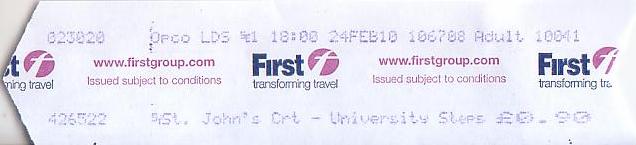 Communication of the city: Leeds (Wielka Brytania) - ticket abverse. 