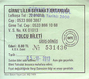 Communication of the city: Lefkoşa <font size=1 color=#E4E4E4>Lefkosía [Λευκωσία]</font> (<i>Cypr Północny</i>) - ticket abverse. 