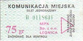 Communication of the city: Legnica (Polska) - ticket abverse. 