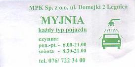 Communication of the city: Legnica (Polska) - ticket reverse